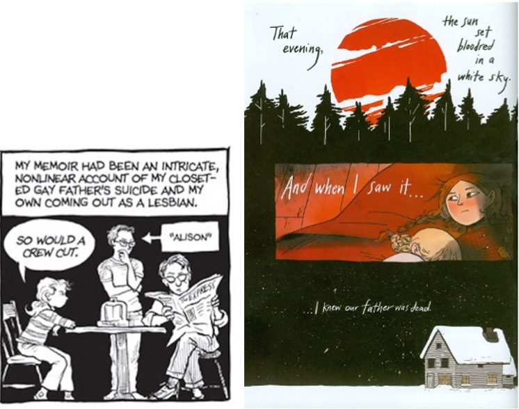 Panels from Bechdel's Fun Home and Carroll's Through the Woods