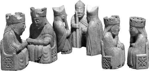 A set of medieval chess pieces made of stone