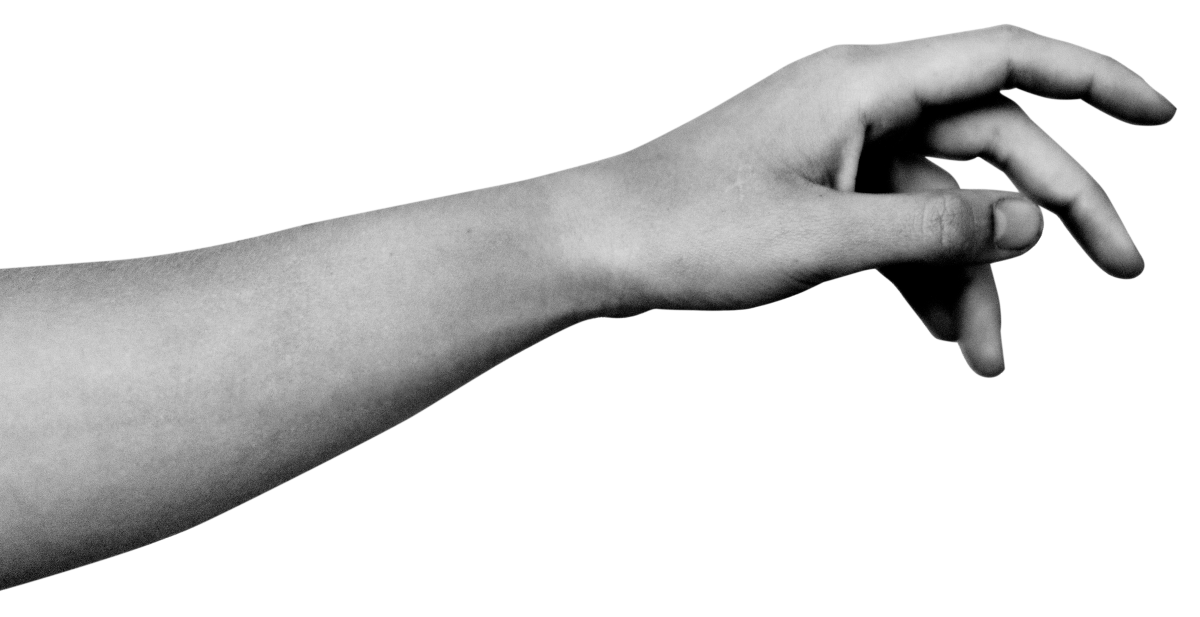 A person's arm and hand reaching out