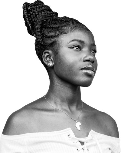 A woman with her hair in a braided top knot gazing hopefully into the
    distance